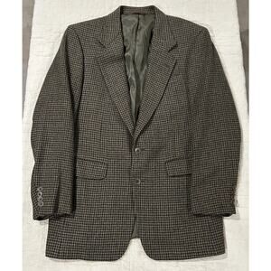 Vintage Corbin Ltd Houndstooth Blazer For Dillards Brown Tweed Check Size 46R XL